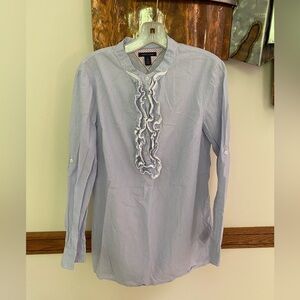Tommy Hilfiger Blue & White Stripe Tuxedo Ruffle Long Sleeve XL